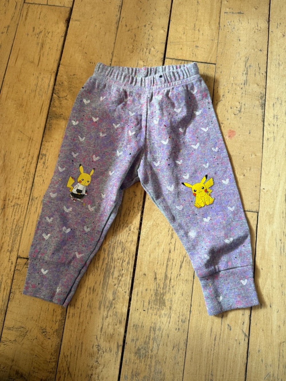 Girls Purple Heart Joggers with Pikachu Graphics